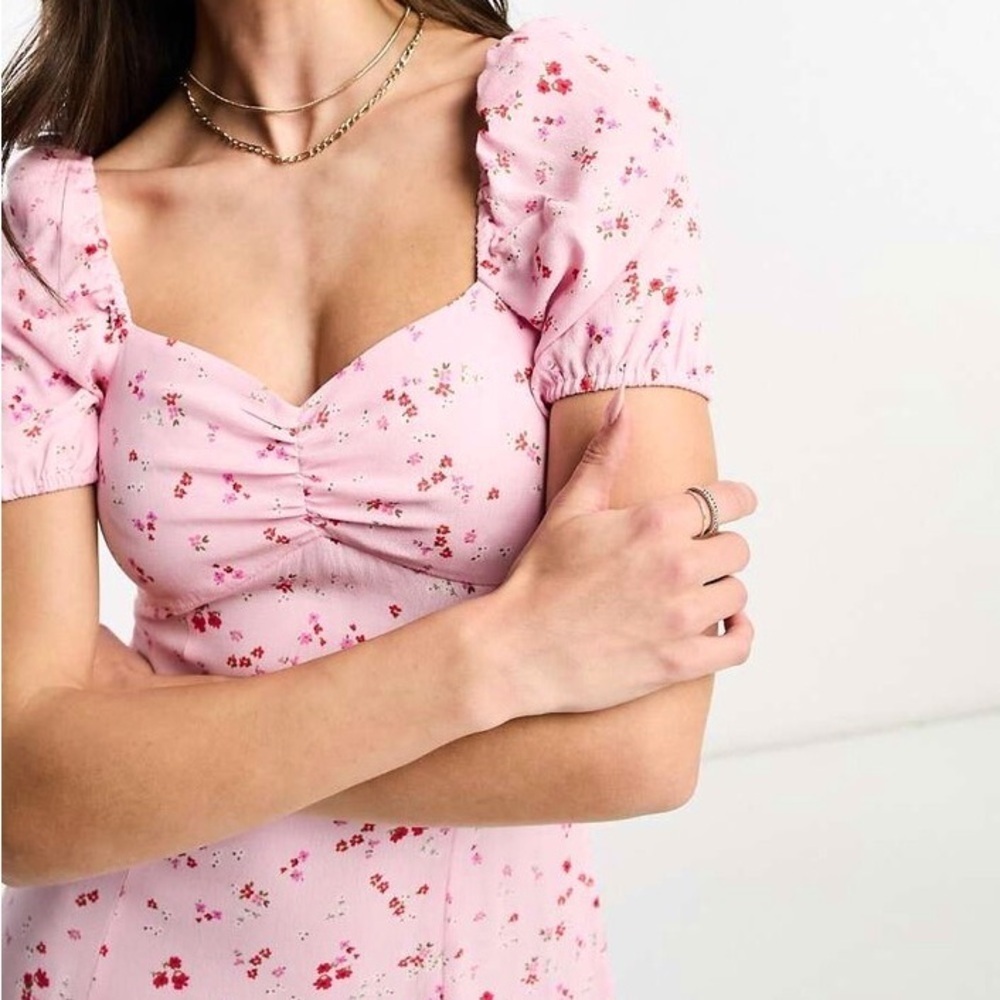 NWT & Other Stories Puff Sleeve Midi Dress with Slit in Pink Floral size 10 - Picture 5 of 8